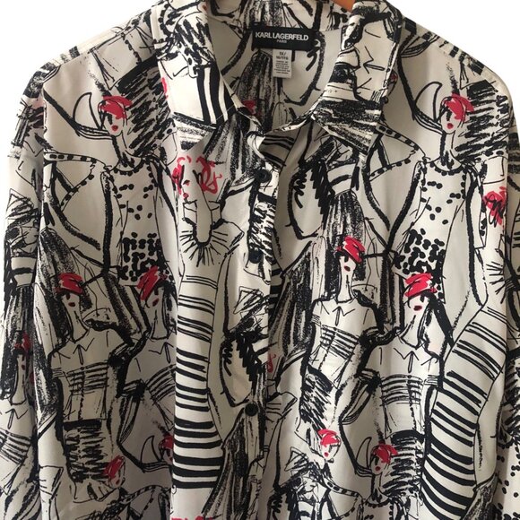Women's Plus Size Karl Lagerfeld Paris Printed Collared Button-Front Shirt Size - Picture 3 of 8